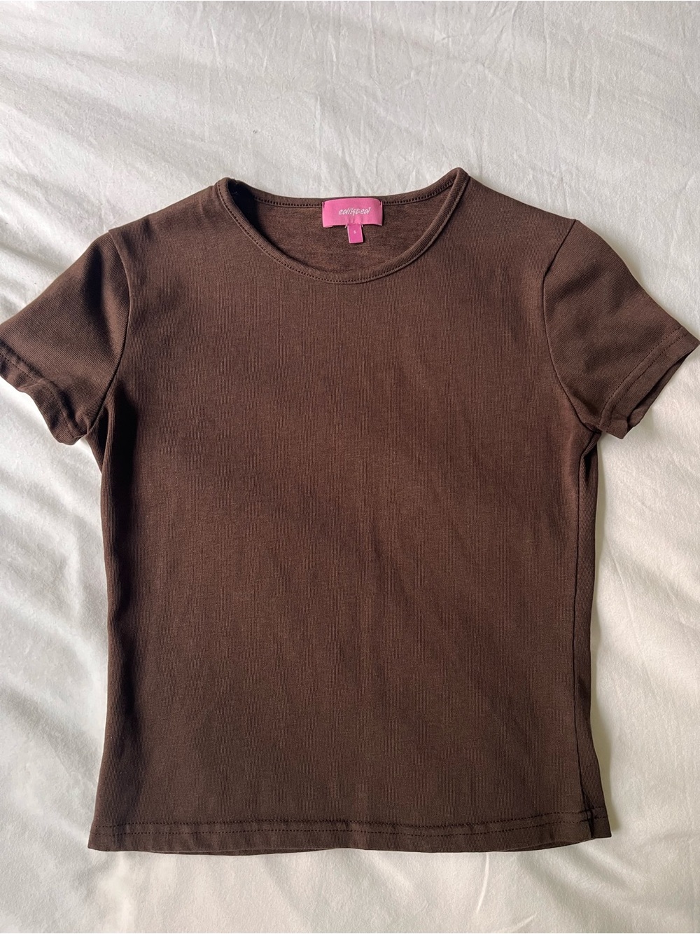 Edikted Nikkey semi sheer t-shirt in brown small